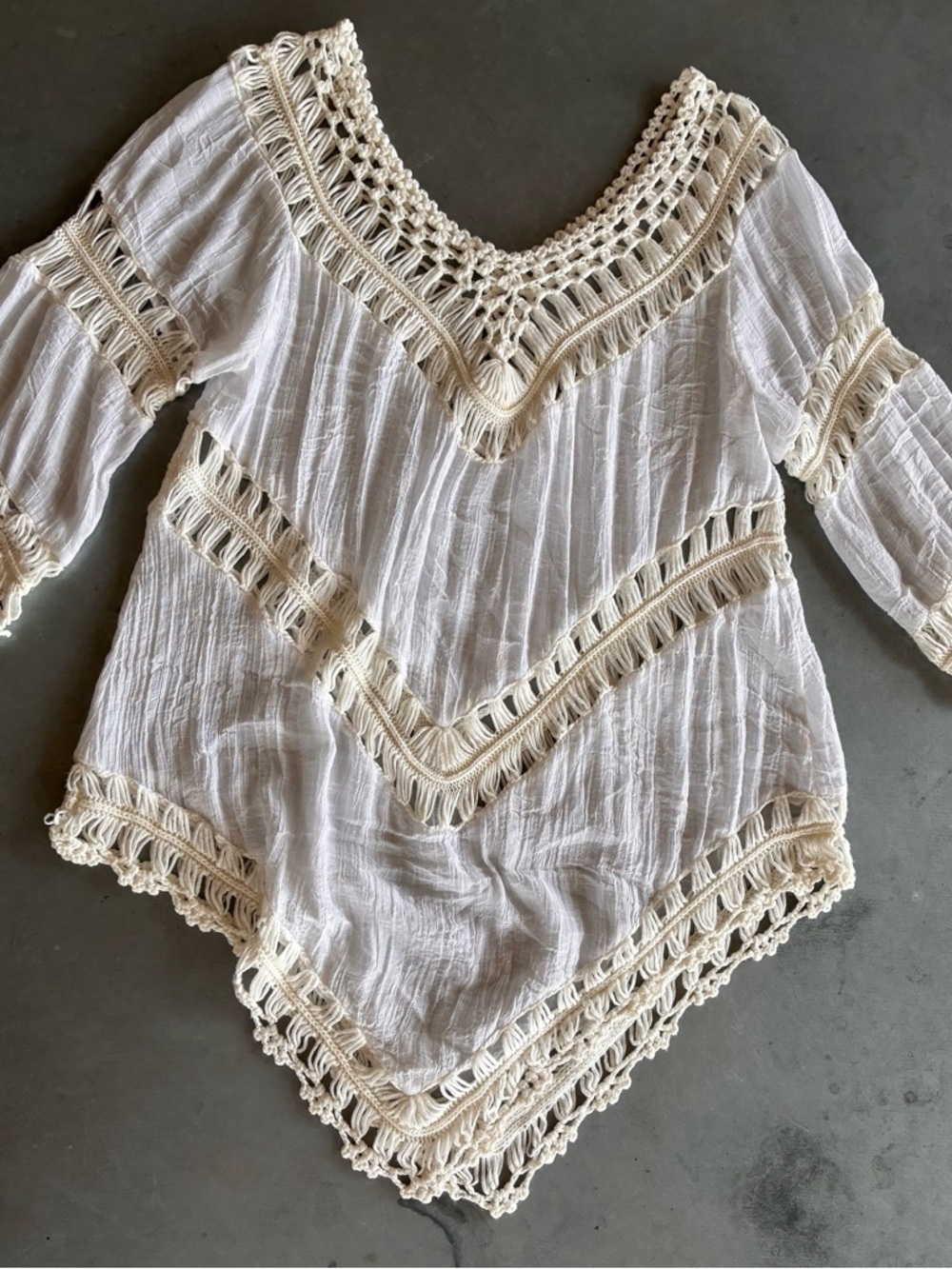 Pretty Angel Cream and White Crochet-Trim Peasant Tunic - Picture 5 of 5